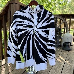 Fabletics Black, White & Bright Yellow Spiral Tie-Dye Zip Hoodie